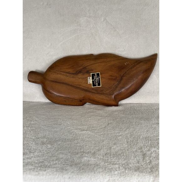 Genuine Monkey Pod Wood Bowl Leaf Shaped Divided Hand Crafted Philippines Boho - Picture 9 of 10